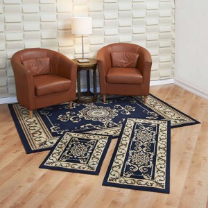 Capri 3 Piece Rug Set - Royal Crown - Navy 3 Piece Capri Area Rug Set Contains, 5'x7' Area Rug with Matching 22"x59" Runner and 22"x31" Mat   553016642